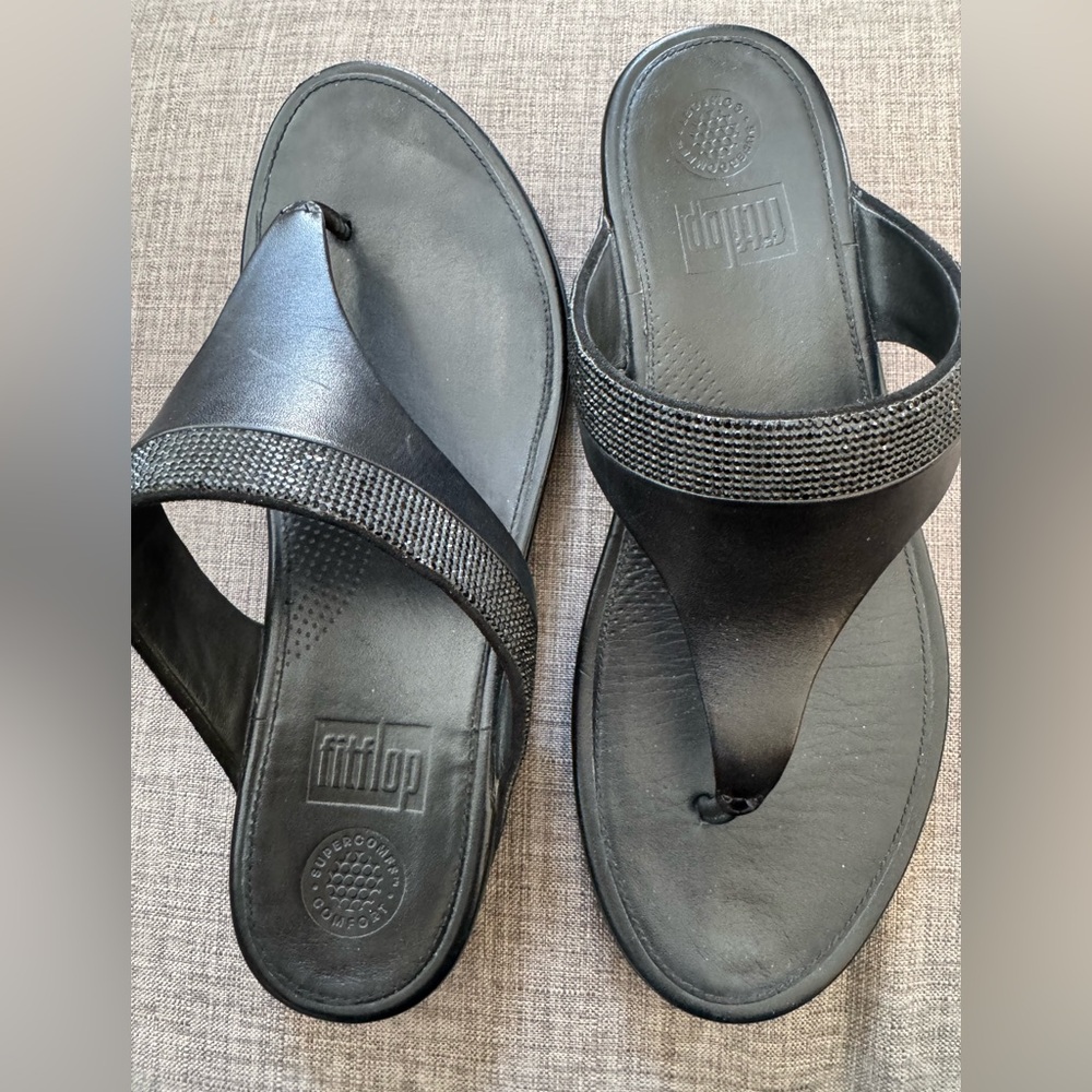 FITFLOP Black Glitter Thong Sandals Sz 10